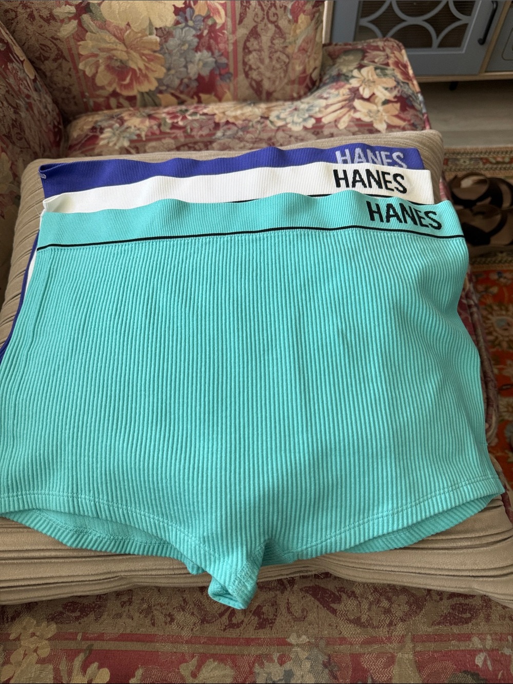 Brand New Hanes Ribbed Boyshorts Trio - Teal, White, Blue. Brand New 3 Piece